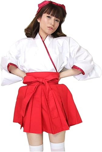 Amazon 夢工房 コスプレ衣装セット 巫女 リボン 着物 袴ミニスカート レディース 和服 かわいい コスプレ 仮装 通販