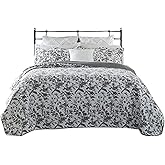 Laura Ashley - Twin Quilt Set, Soft Cotton Bedding with Reversible Design, Medium Weight for Year Round Use, 2 Piece Bed Set with Matching Pillowcase (Amberley Black/White)