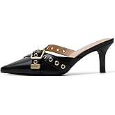 Mostrin Kitten Mules Heels for Women Pointed Closed Toe Heels Vintage Slip on Stiletto Dressy Pumps Shoes