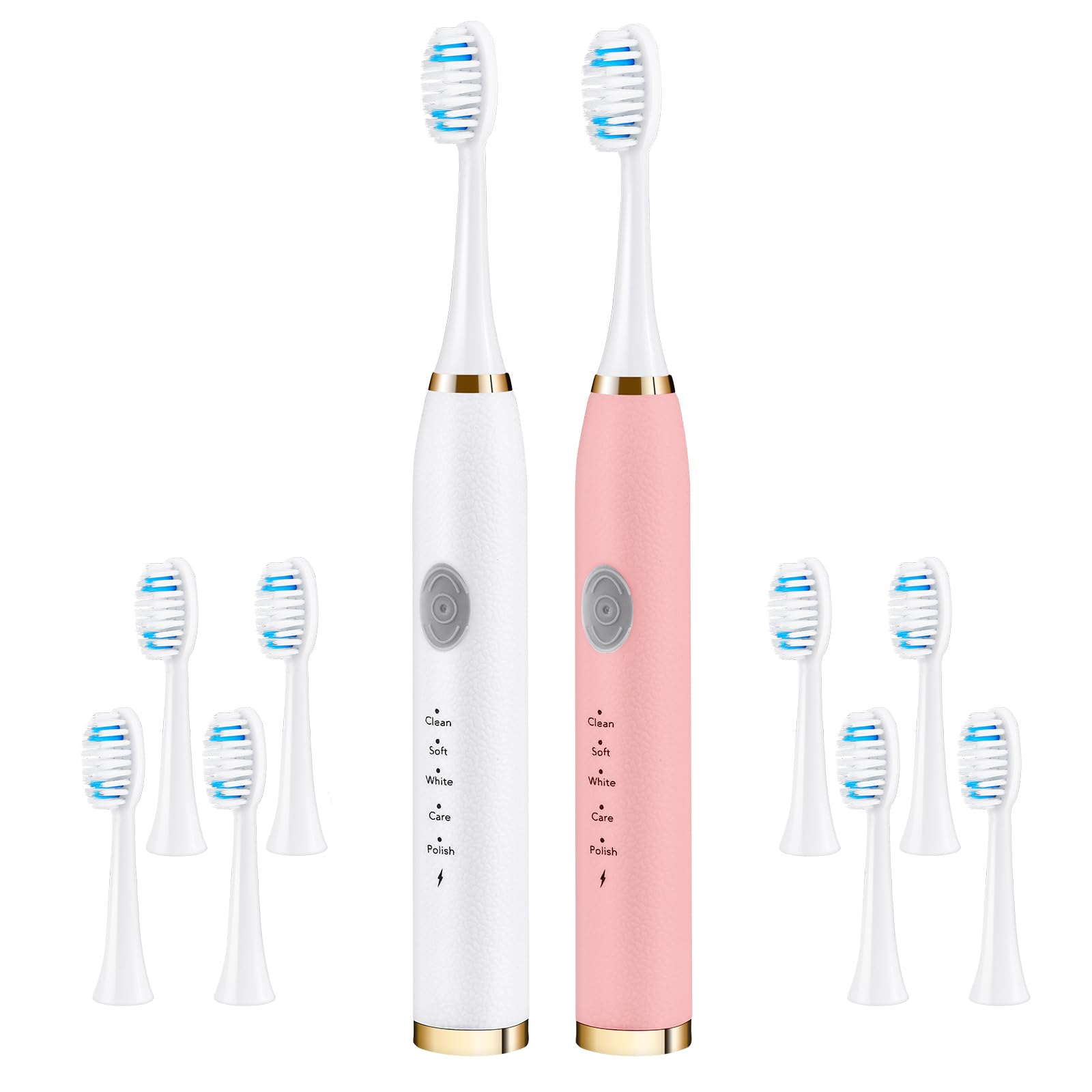 Photo 1 of Rechargeable Sonic Toothbrush Bundle for Oral Care, Travel Electric Toothbrush for Adult Includes 8 Replacement Brush Heads, 5 Modes, 2 Hours Charge for 60 Days (White & Pink)