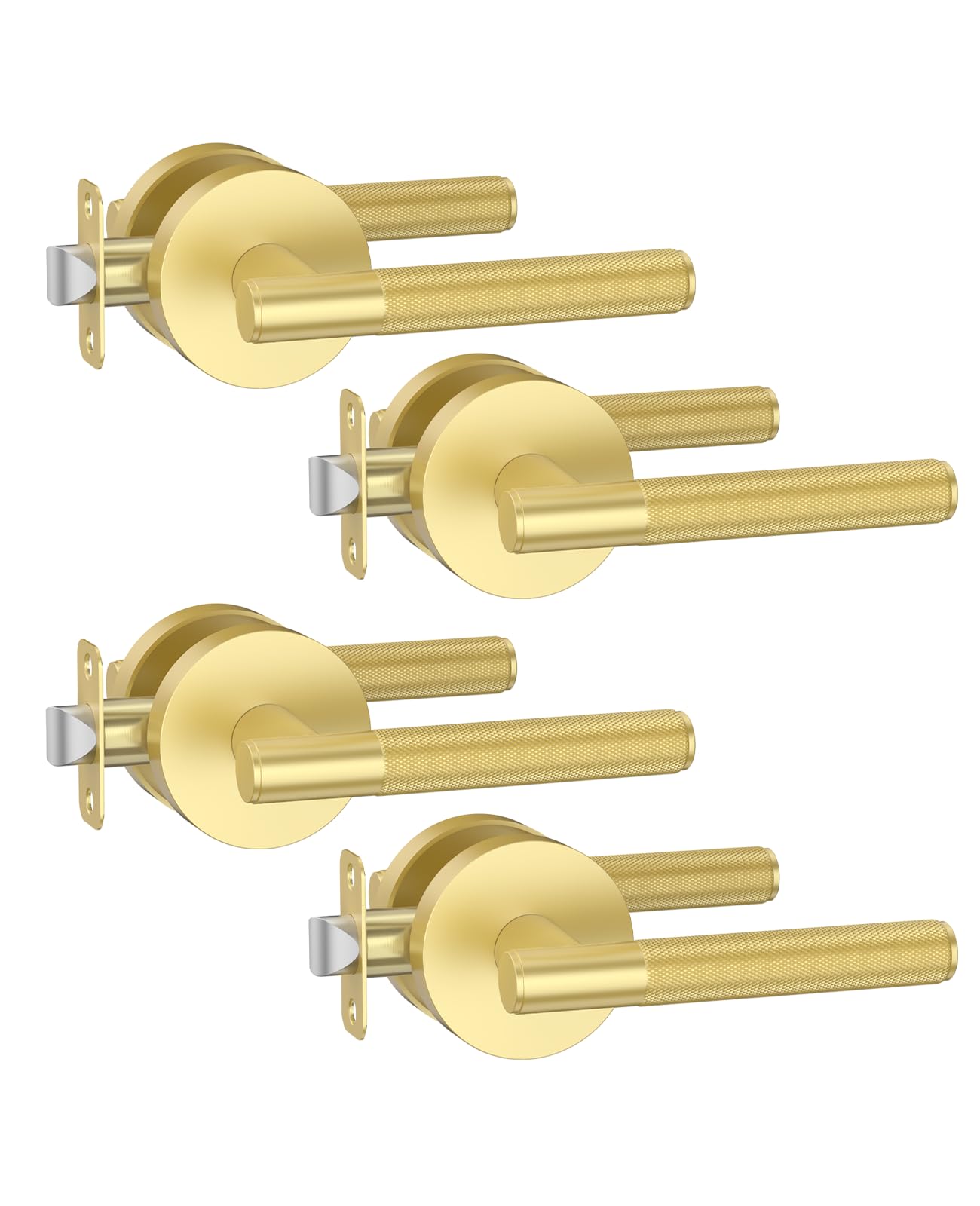 Photo 1 of Asidrama 4 Pack Passage Gold Door Handles, Door Lever with Door Knobs Indoor for Bedroom or Bathroom, Heavy Duty Brushed Gold Door Handles Interior with Locks for Left Right Sided Doors