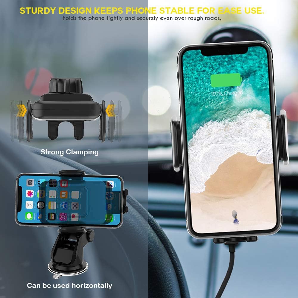 ZeeHoo Wireless Car Charger,10W Qi Fast Charging Auto-Clamping Car Mount,Windshield Dash Air Vent Phone Holder Compatible iPhone 11/11 Pro Max/Xs MAX/XS/X/8/,Samsung S10/S9/S8 (Dark Silver): Electronics