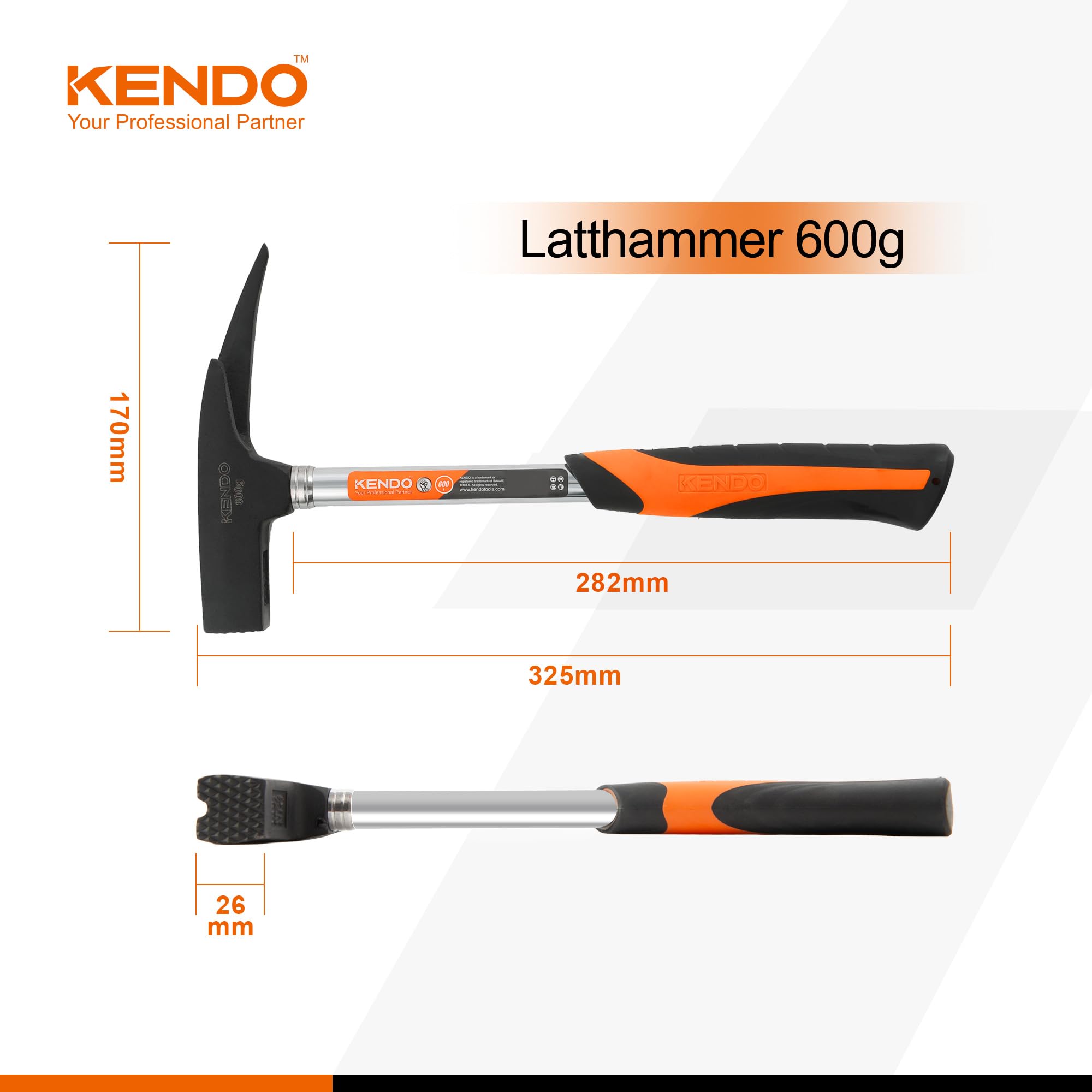 KENDO Latthammer Zimmermannshammer 600g mit Magnetischem Nagelhalter 3