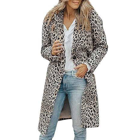 LQQSTORE ?? Mantel Damen Langarm Leopard Print Button Mode Mantel Bluse T-Shirt Tank Tops Schlank Herbst Jacke Outwear