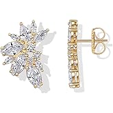 PAVOI 14K Gold Plated Cubic Zirconia Stud Earrings for Women - 925 Sterling Silver Posts Statement Crystal Cluster Wedding Earrings for Brides & Bridesmaids - Trendy CZ Pearl Studs Wedding Jewelry