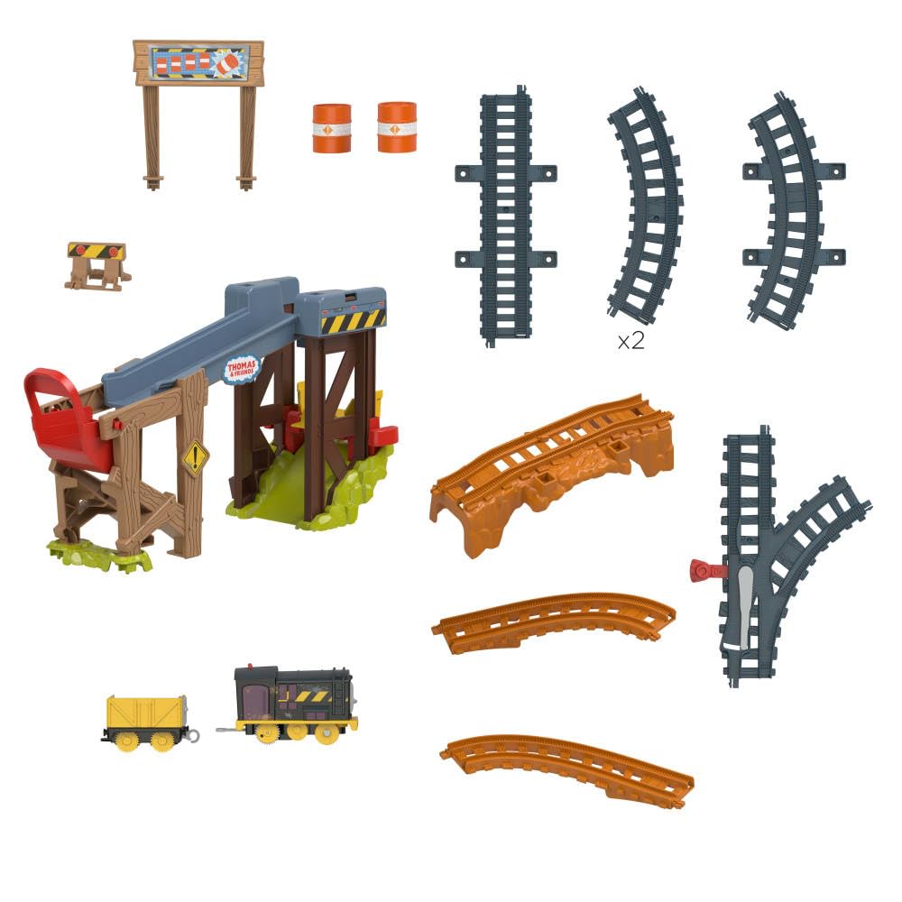 Thomas & Friends Motorized Toy Train Set Diesel’s Lift & Load Construction with Track & Cargo for Preschool Kids Ages 3+ Years