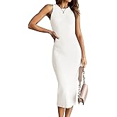 HAEOF Women's Summer Bodycon Midi Sweater Dress 2026 Spring Casual Sleeveless Ribbed Knit Vacation Party Work Long Dresses