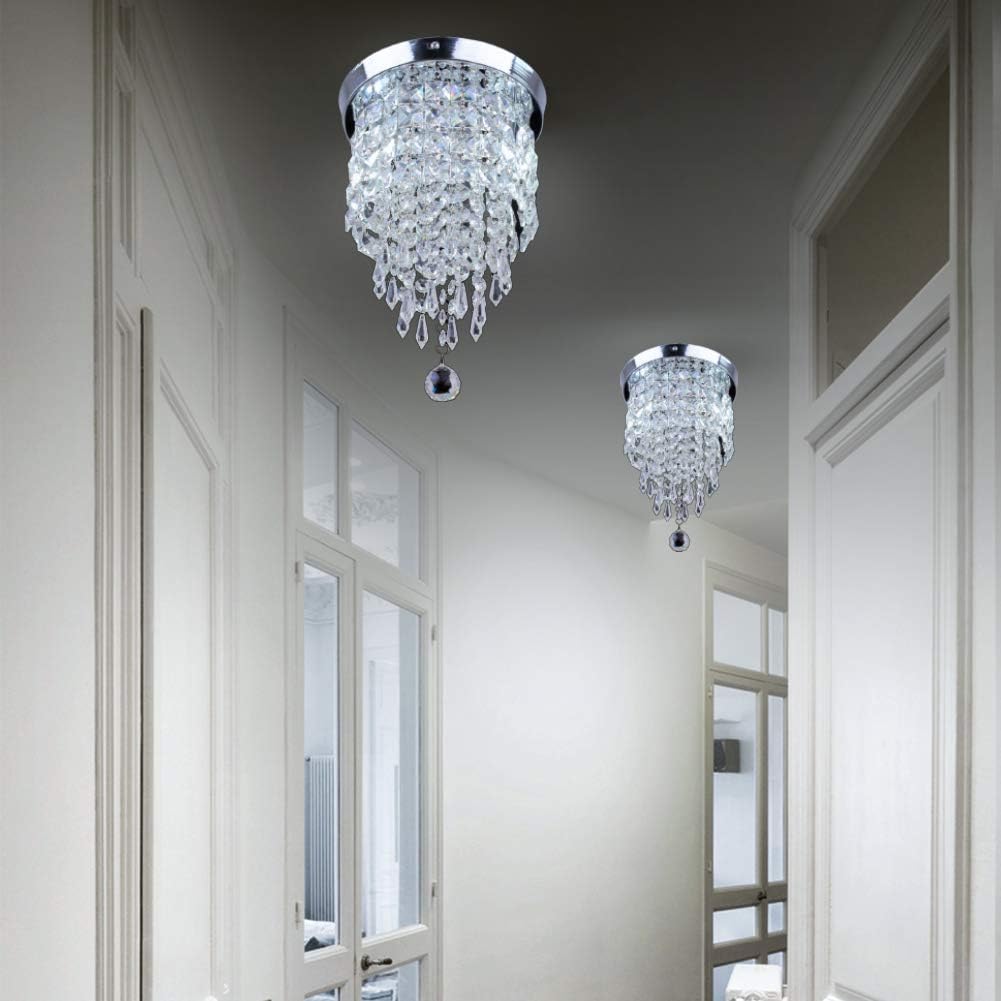 TongLan Crystal Chandelier, 2 Light Flush Mount Ceiling Light, H12.59 x W7.87 inches Modern Mini Chandelier Lighting Fixture for Bedroom, Living Room, Dining Room, Hallway, Kitchen - - 