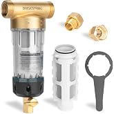 BriskSpring Spin Down Sediment Filters With Scraper, Well Water Filter System for House, Reusable Whole House Water Filter for Well Water, 300 Micron, 1" MNPT + 3/4" FNPT + 3/4"MNPT, BPA Free