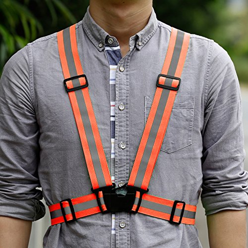 Reflective Safety Vest Leshp Premium Reflective Running Vest Visibility Safety Accessories for Walking,Cycling,Hiking,Motorcycle Riding,Jogging (Regular, Orang)