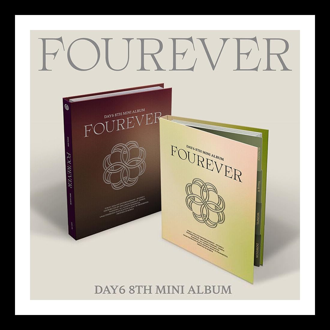 Photo 1 of (Incl P.O.B) DAY6 [FOUREVER] 8th Mini Album STANDARD (BROWN + YELLOW - 2 Ver Set. +Store Gift DAY6 Photo Card) K-POP SEALED, 162 * 213 * 14 mm