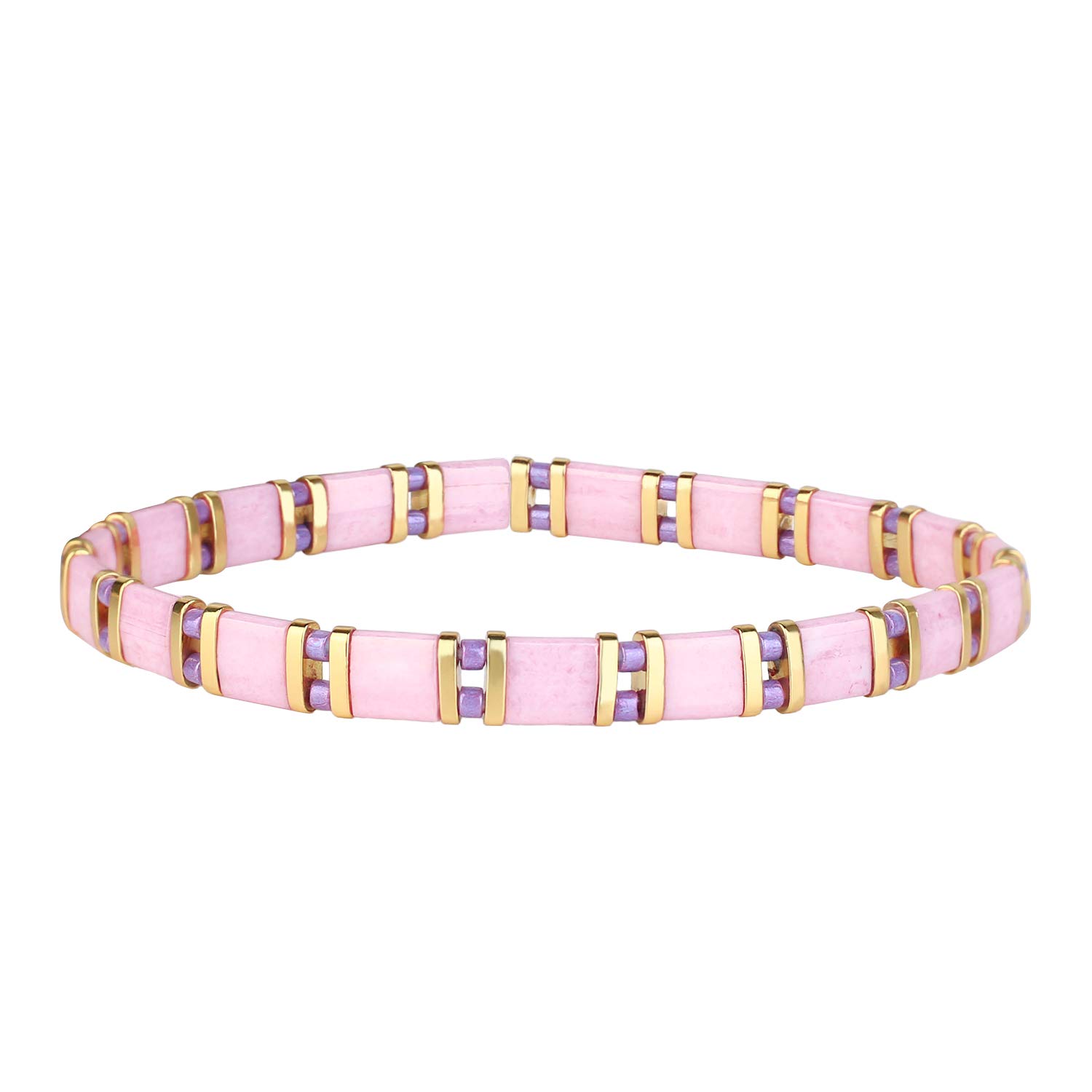 KELITCH New Beaded Stretch Bracelets Handmade Stackable Friendship Jewellery for Women Bracelets - Light Purple 10F