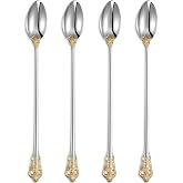 KEAWELL Luxurious 4-Piece 9-Inch Iced Tea Spoon Set (Gold Accent) | 18/10 Stainless Steel Long Iced Tea Spoons; 4-Piece Set for Tall Glasses and Cocktails; Brilliant Mirror Finish; Gold Accent