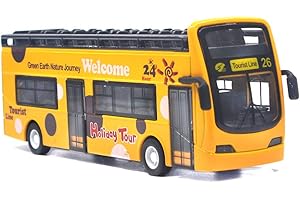 Ailejia Bus Toy Sightseeing Double Decker City Bus Open Top Model Die-Cast Metal Toy Cars Toy Die Cast Pull Back Vehicles Mini Model Car Lights and Music (Yellow)