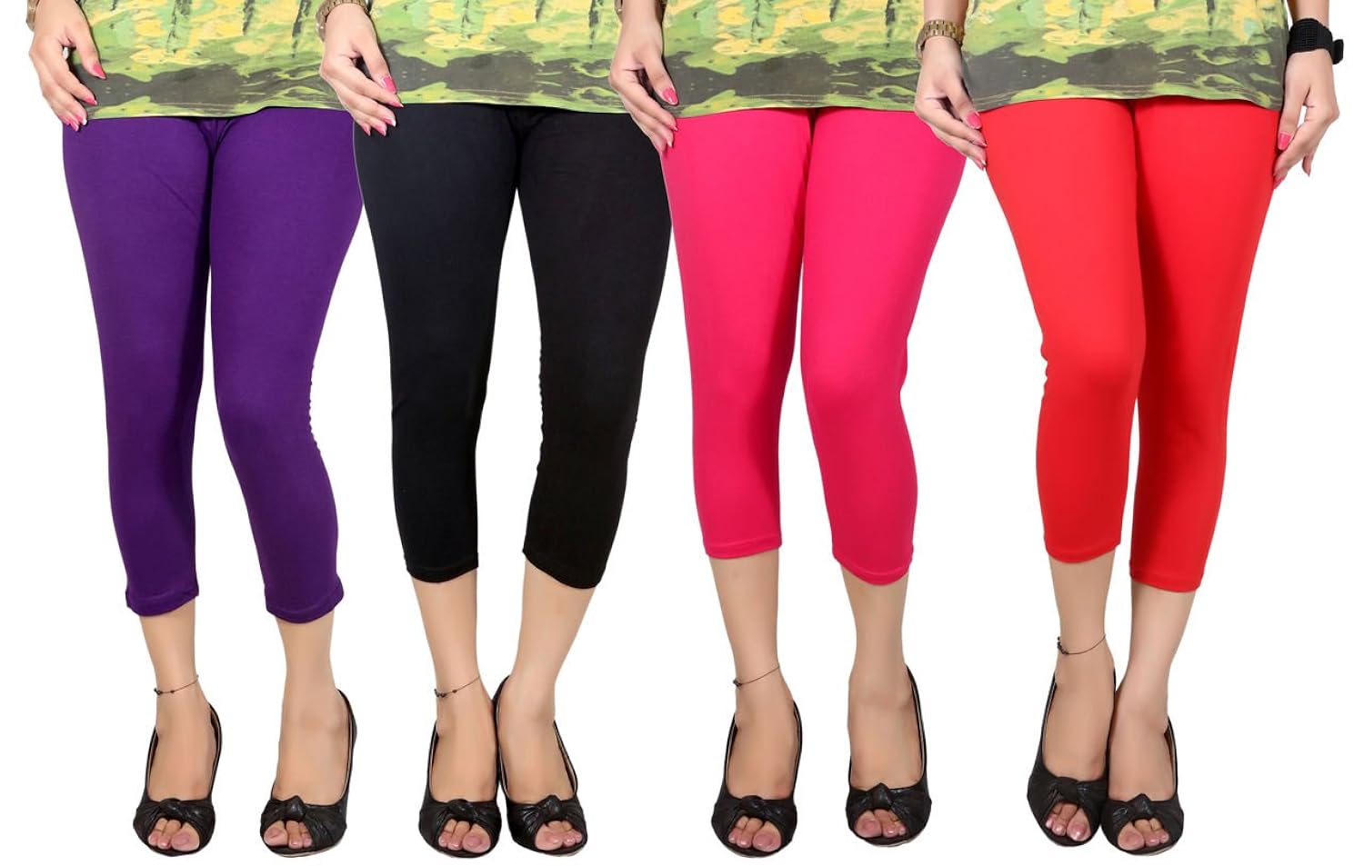 q-rious women's multicolor free size three fourths (pack of 4)