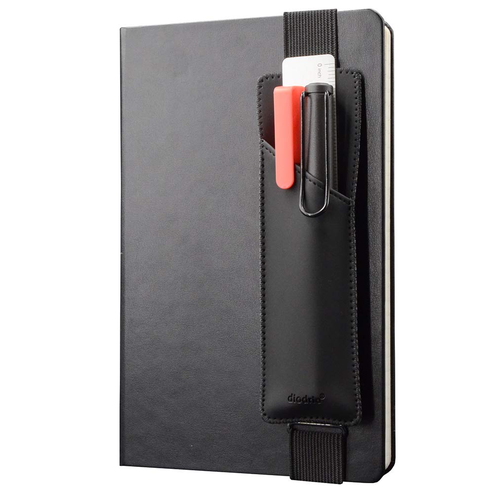 Photo 1 of Adjustable Elastic Band Pen Holder, Pencil Holder, Pen Sleeve Pouch for Hardcover Journals, Notebooks, Planners, Binders, Fit Notebooks from 8" to 11” in Height, PU Leather, Detachable, Black