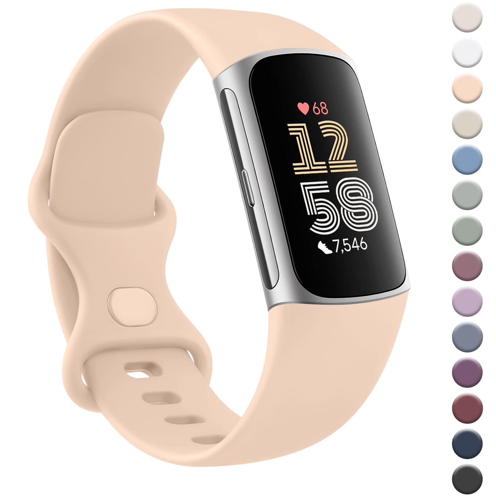 AK Strap for Fi tbit Charge 6 Straps/Fit bit Charge 5 Straps for Women Men,Silicone Sport Classic Soft Replacement straps Compatible with Fitbi t charge 6/Fitbi t charge 5 (Large, Apricot Pink)