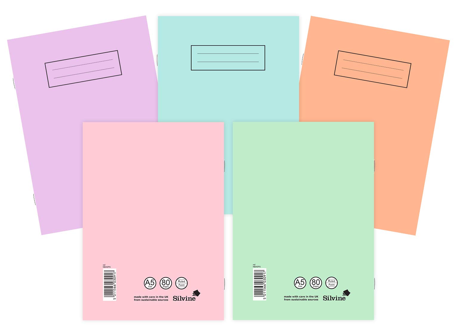 Silvine A5 Exercise Books Assorted Pastel Colours (Pack of 10)