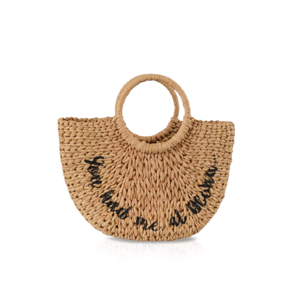 NICOLE&DORIS New Women's Summer Beach Bag Handle Rattan Straw Bag Woven Handbag for Lady 40x10x25cm, Khaki C, L