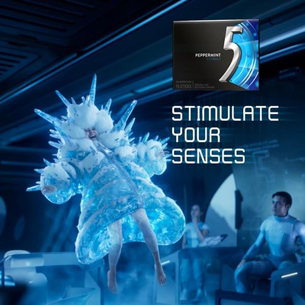 5 GUM PEPPERMINT COBALT SUGAR FREE CHEWING GUM BULK, STIMULATE YOUR SENSES WHILE LISTENING TO YOUR FAVORITE MUSIC, MINI PURSE ESSENTIALS, 15 STICKS (PACK OF 10)