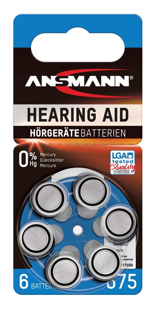 Ansmann 5013253 Hearing Aid Batteries [Pack of 6 Cells] Size 675 Blue Zinc Air Hearing-Aid Suitable for Hearing Aids, Sound Amplifier - 1.45V Mercury Free