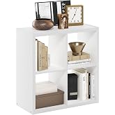 Furinno Cubicle Open Back Decorative Cube Storage Organizer, 4-Cube, White | 14.6" x 30" x 30", Reversible Bookcase with Open Back, for Living Room, Bedroom, Home Office