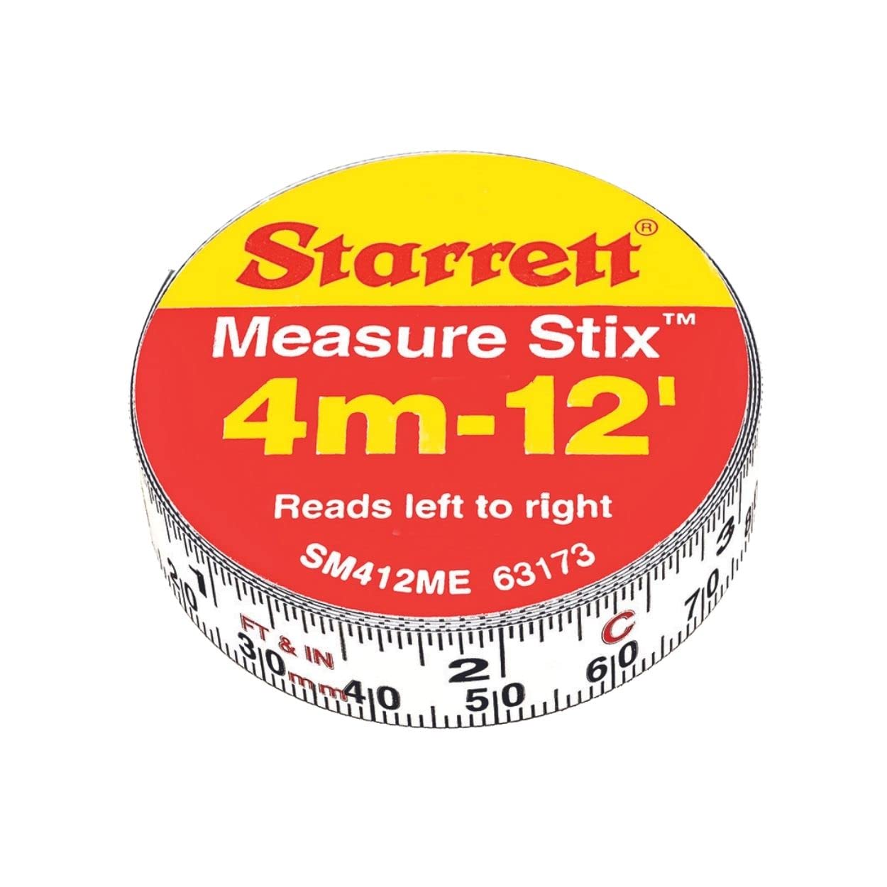 Starrett 3.65M Tape Measure Stix - SM412ME Precision Steel Imperial and Metric Measurement - Home Improvement Lest-to-right Reading Long Lasting Tape