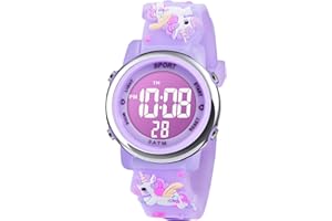 Vicloon Kids Watch, Toddler Digital Watch, Digital Watch LED Electrical Watches 7 Color Lights Watch Sport Outdoor with Alarm Stopwatch Unicorn Toys Gift for 6-12 Year Girls Children Wristwatch