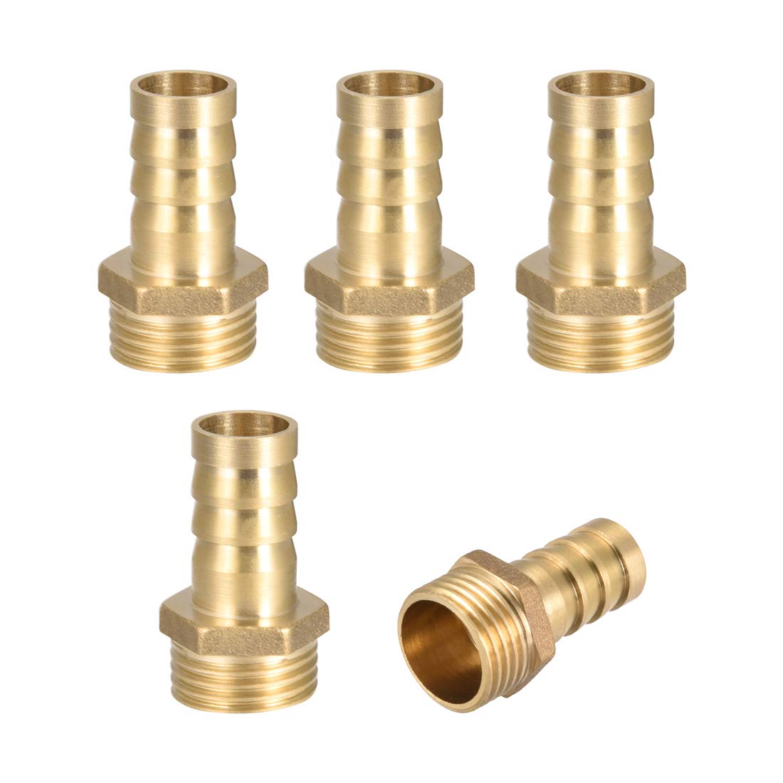 sourcing map Brass Hose Barb Fitting,Connector,14mm Barb x 1/2 PT Male Pipe Adapter,5Pcs