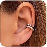 Cartilage Double-Hoop Piercing Huggie Earrings Set With Small Cubic Zirconia for Women Hypoallergenic Trendy 14 K Gold Plated Titanium Surgical Stainless Steel Dainty Jewelry Gift