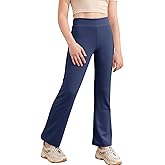 Haloumoning Girls Flare Leggings Kids Casual High Waisted Stretchy Wide Leg Pants Bell Bottoms 5-14 Years
