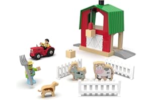 MyKaFort Wooden Train Set Farm Expansion Pack – Tractor, Barn, Animals, and Figures – Compatible with Brio Thomas Railway – Interactive Farmyard Toy for Kids Ages 3+