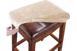 RHYII Stool Covers Rectangular Velvet Set of 2, Vanity Stool Covers Stretch Washable Saddle Bar Stool Slipcover Bench Seat Protector with Elastic Bands Light Camel