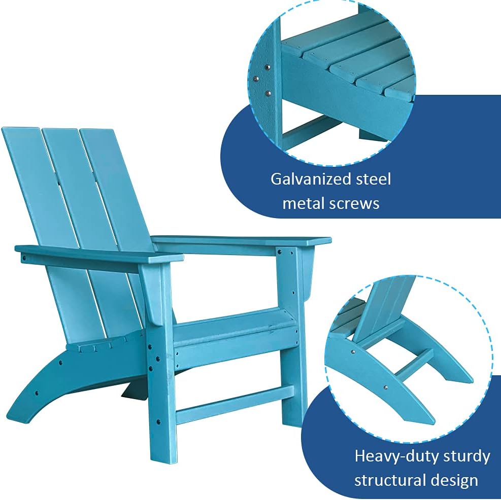 POLYKOM Adirondack Chair Plastic Lounge Outdoor for Patio Porch Backyard Lawn Furniture Chairs with Weather Resistant (Aruba Blue): Kitchen & Dining
