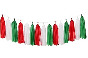 Red-Green White Christmas Party-Decorations Tassel-Garland -15pcs Mexico Italy Tassels Banner Streamers,Mexican Italian Birthday Wedding Baby Shower Decor Panduola