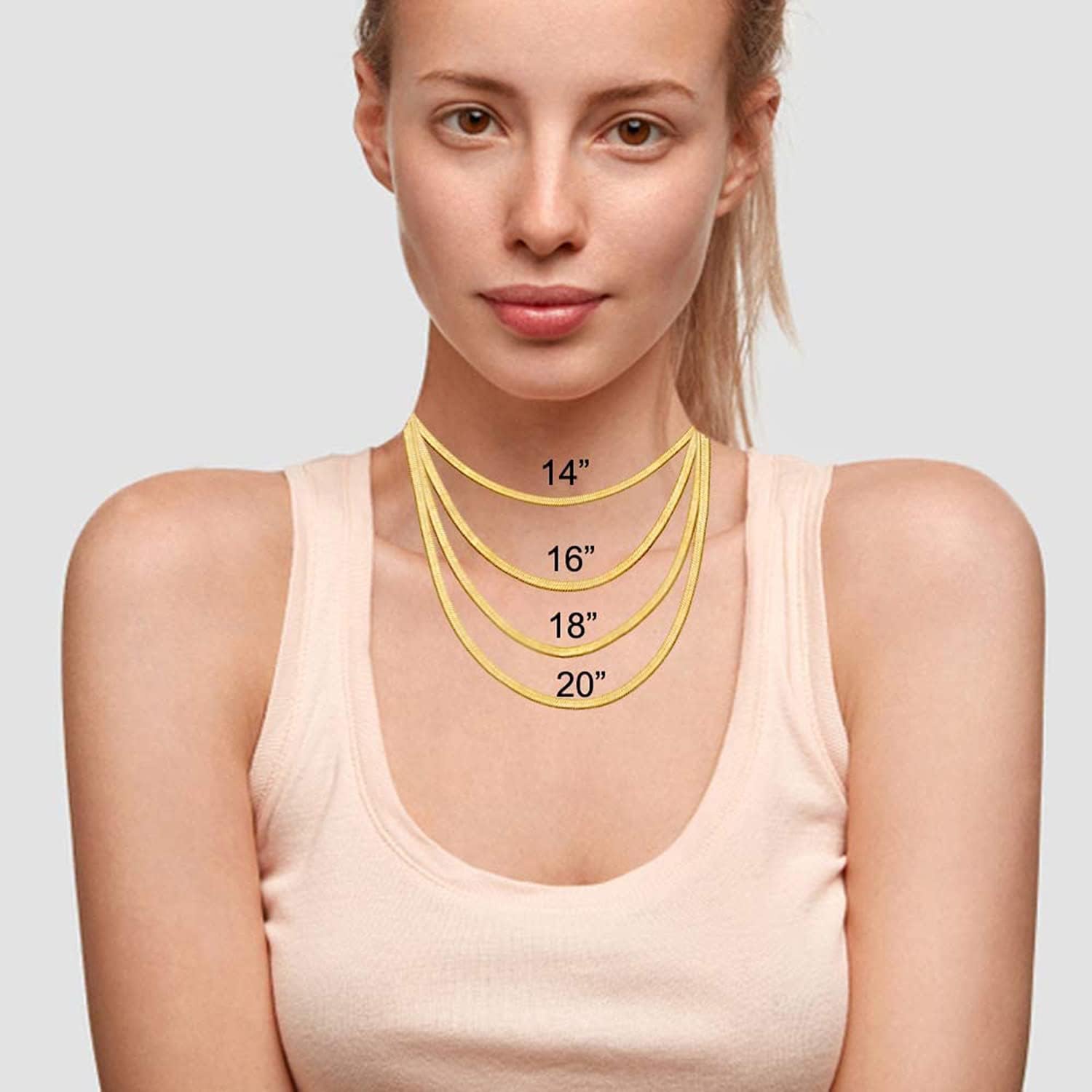 RWQIAN 18K Gold Flat Wide Necklace for Girls Snake Chain Necklace for Women Herringbone Link Necklace Snake Choker Jewelry Gift for Women Girls (Silver Width 0.12inch, 18): Clothing