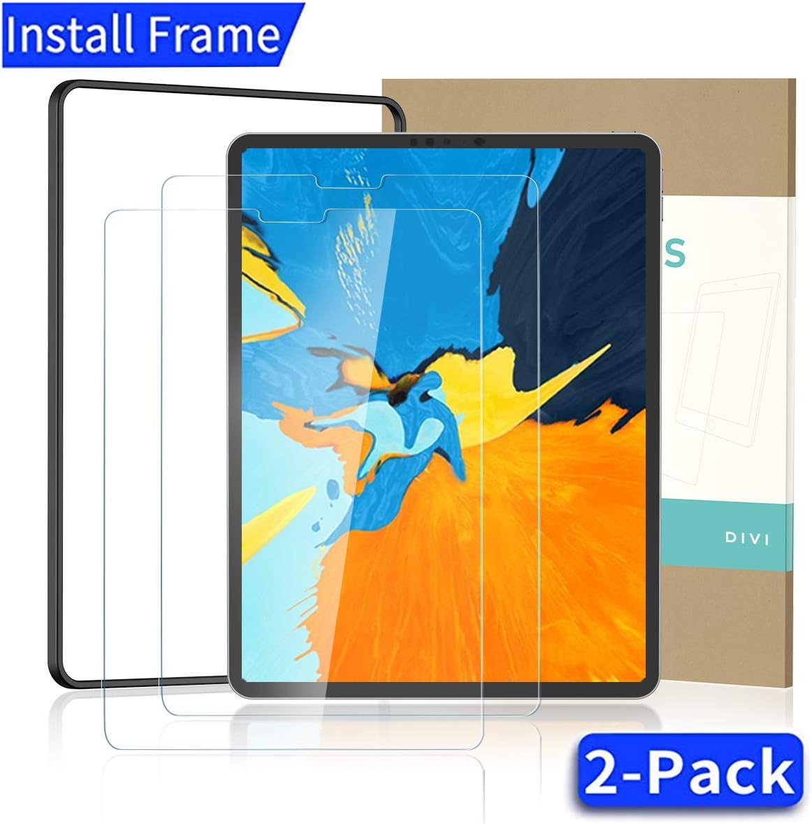 DIVI [2 PACK] ipad pro 12.9 glass screen [9H Hardness][High Clarity] screen protector for ipad pro 12.9 2018