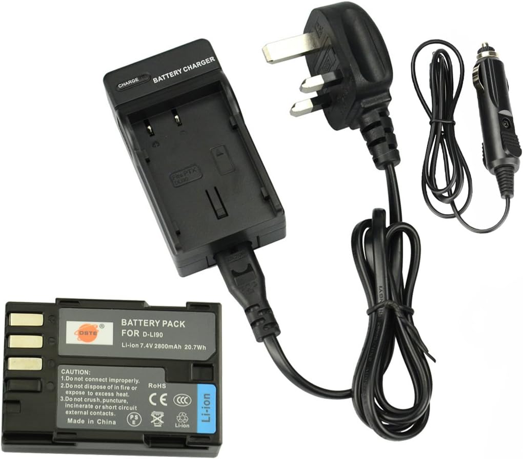 DSTE® D-LI90 Rechargeable Li-ion Battery + DC93U Travel and Car Charger Adapter for Pentax K-01 K-3 K-3II K-5 K-52K-5II K-5IIs K-7 K-7D645D 645Z Digatal Camera
