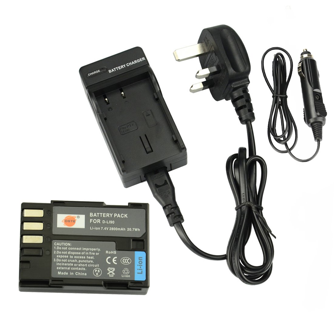 DSTE® D-LI90 Rechargeable Li-ion Battery + DC93U Travel and Car Charger Adapter for Pentax K-01 K-3 K-3II K-5 K-52K-5II K-5IIs K-7 K-7D645D 645Z Digatal Camera