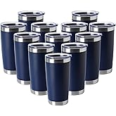 HASLE OUTFITTERS 20oz Tumblers Stainless Steel Mugs with Lid Double Wall Vacuum Insulated Coffee Cups for Cold & Hot Drinks (20oz-Navy, 12 Pack)
