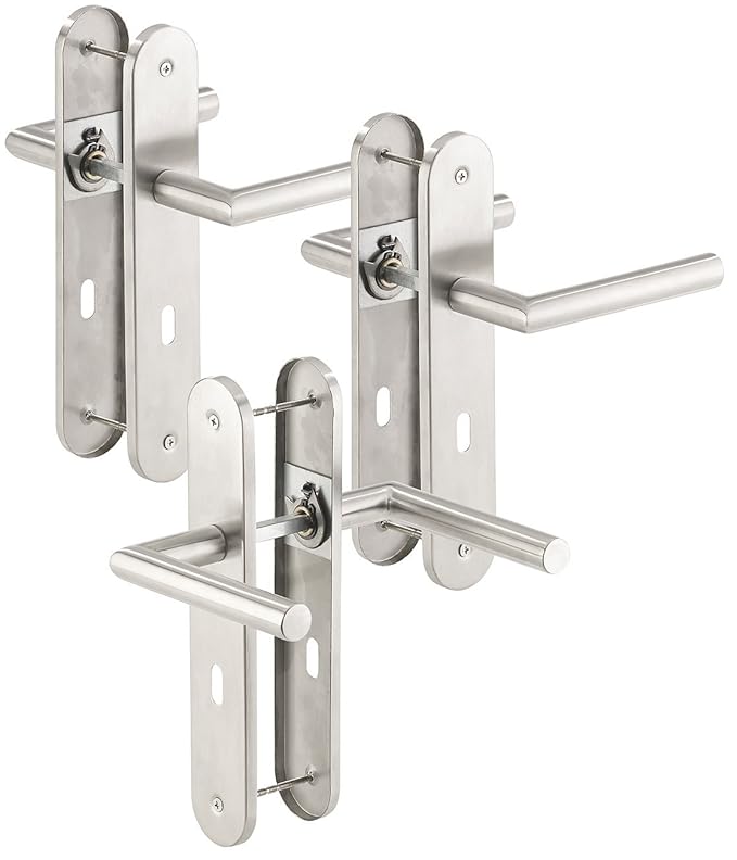 AGT Türgriffe: 3er-Set Moderne Edelstahl-Türbeschläge, 6 Türklinken & 6 Langschilder (Tür-Beschläge)