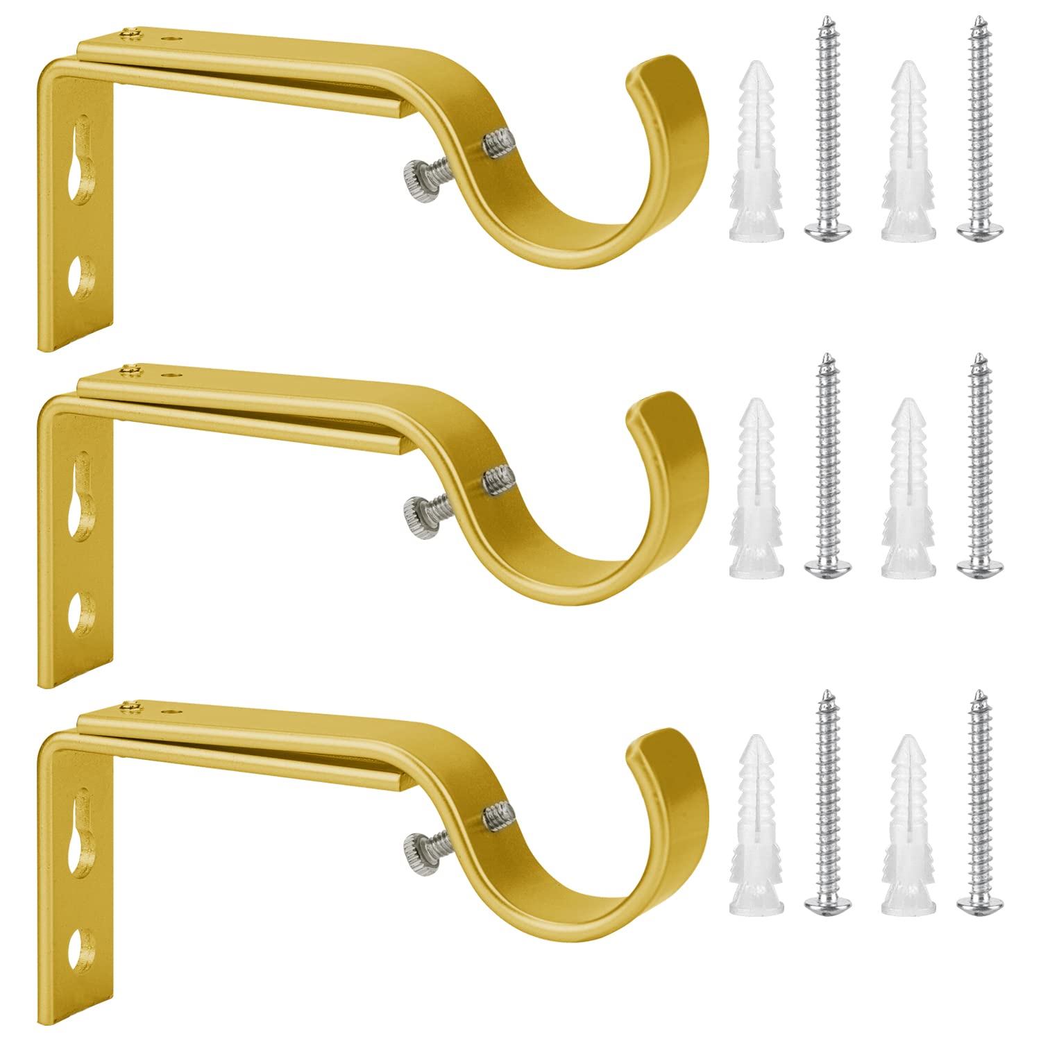 Ycolnaefllr Set of 3 Golden Adjustable Curtain Rod Brackets Rod Holders Curtain Rod Hanging Brackets for 22-28mm Rod