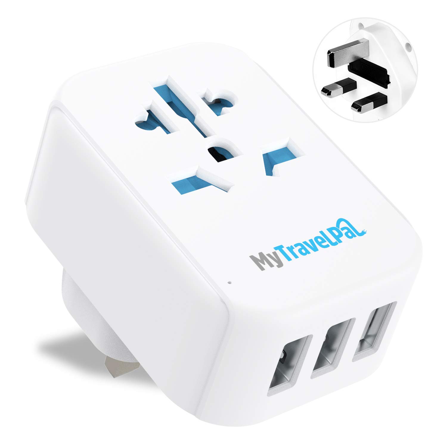 MyTravelPal US To UK Plug Adapter With USB Ports | UK Safety Standards | World To UK Charger - Accepts USA, Europe, Australia, China Plugs For Use in UK | Type G Adaptor