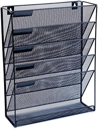 Wall Hanging File Organizer- Premium Metal Storage File Folders, 5 Slot Document Storage Office Holder- By Jungle Heights Co