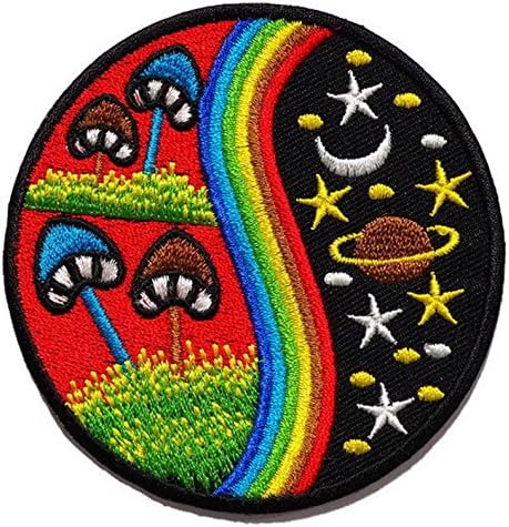 Nature Moon, Star, Rainbow, Mushroom, Earth Embroidered Sew or Iron on patches By Thunyatorn Size: 3.1" x 3.1"