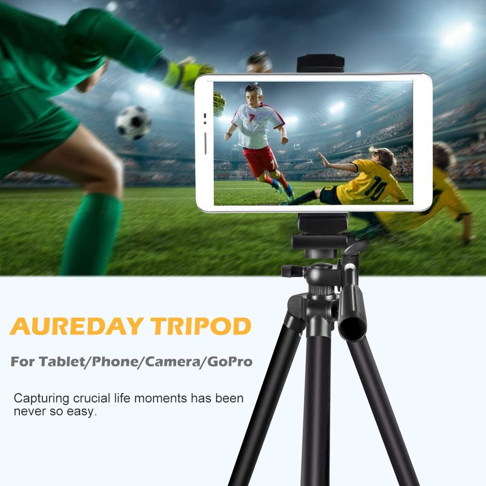 Phone Tripod, Aureday 50” Extendable Adjustable Smartphone & Tablet Tripod Stand with Phone Holder Mount & Remote, Compatible with Tablet/Cell Phone/Camera: Camera & Photo