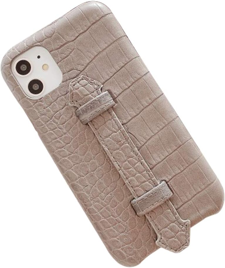QYAYQ Case Leather Texture for iPhone 11/11 Pro/11 Pro Max with Finger Strap Scratch-Resistant Shockproof Slim Kickstand Phone Case,Gray,11 PRO