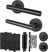 EAI Oliena Black Door Handles with Lock Set 1 Pair 64mm Hinges 54mm Rose
