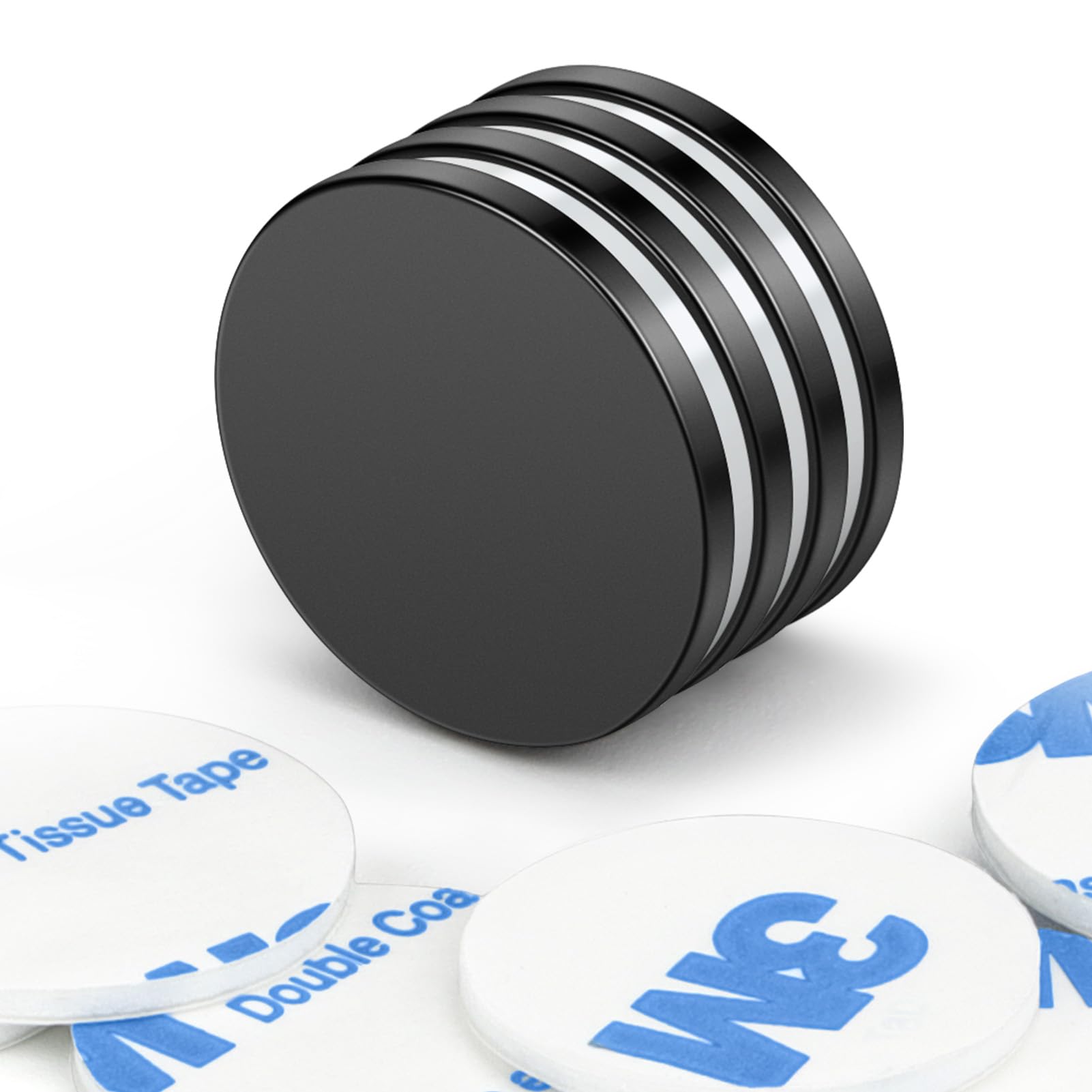 Wukong Black Strong Magnets, 20x2 mm | 4 Pack Heavy Duty Round Magnets for Fridge, Crafts, Pin Board, Notice Board, Office Crafts