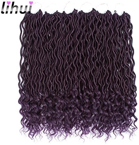 Lihui 6pcs/lot Goddess Locs Crochet Hair Wavy Faux Locs with Curly Ends Synthetic Braiding Hair Extension (14inch(6-PACKS), purple)